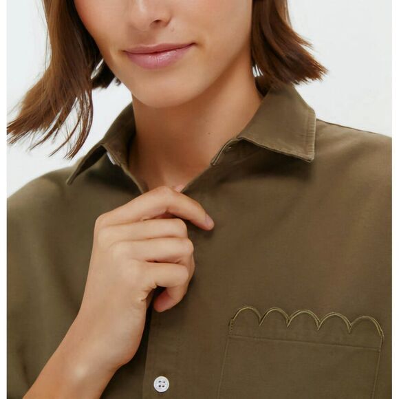 Tuckernuck - M -Army Green Chino Cropped Jasper Button Down - Picture 4 of 7